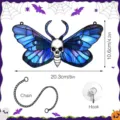 Halloween gothic blue butterfly skull wall hanging with chain and hook, 20.3cm detail. - JSTY440