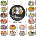 Verwisselbare houten seizoensdeurbord set met diverse feestdagenhangers en maattabel - MZ990 - Model A