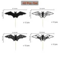 Halloween black glitter bat cupcake toppers detail, 48 pieces set with dimensions and sizes. - 48 Pieces/Pack / Glitter Black