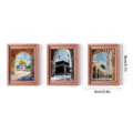 Set of 3 Islamic architecture wooden fridge magnets featuring vintage frames and scenic art. - MZCT413 / Set of 3