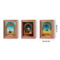 Middle Eastern architecture wooden fridge magnet set, Islamic scenery photo frame home decor 8x6cm - MZCT418 / Set of 3