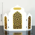 Middle Eastern style architectural desktop ornament Eid party home decor wooden screen display - MXFB019-Style B / Box Packaging / White