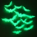 Glowing 3D bat wall stickers in the dark, detailed shot showing bright green luminescence. - 12-Piece Set / Green