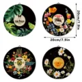 BOHO wooden wall art set of four round botanical vinyl record decorative wall stickers for home. - Includes: Triangle Hooks + Expansion Tubes + Screws / Black Multi-color