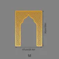 Detailed view of gold acrylic Islamic mihrab wall sticker with size dimensions, 90x67cm. - JM1149: Size M