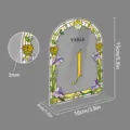 Acrylic arched table number sign with floral stained glass design, perfect for wedding decor and party tables. - BTU335 Style