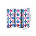 Vue détaillée du mini paravent pliant en acrylique avec motifs de diamants colorés et dimensions. - PFTYU025 / Emballage en Carton