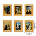 Set of 6 mini wooden art frame fridge magnets featuring funny cat parodies for home decor. - MZCT591-596 Six-Piece Set
