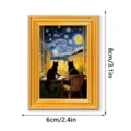 Wooden photo frame fridge magnet detail view showing starry night cat art and dimensions. - MZCT593 Starry Window Cat (Single Pack)