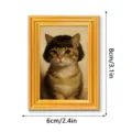 Detailed view of a funny cat portrait wooden picture frame fridge magnet, 8x6cm home decor. - MZCT584 Wig Cat (Single Pack)