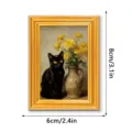 Detailed close-up of vintage gold framed black cat and yellow flower oil painting fridge magnet. - MZCT594 Still Life Floral Cat (Single Pack)