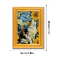 Detailed close-up of the vintage golden wooden photo frame fridge magnet with artistic starry cat. - MZCT596 Sunflower Starry Cat (Single Pack)