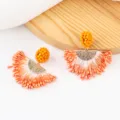 Orange beaded tassel earring detail, showing intricate handmade beadwork and fan shape. - Orange (No.3)