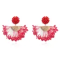 Handmade red white beaded tassel earrings with gold half circle pendant fashion jewelry. - Red And White (No.4)