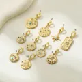 ciondoli malocchio in acciaio inossidabile placcato oro 18K zirconi accessori gioielli DIY - Stile Vintage Rotondo (ACC0093款1)
