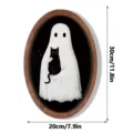 Halloween fantome cadre photo en bois vintage retro decoration murale panneau 30x20cm - Fantôme et Chat Noir / Planche en bois double couche 5 mm