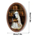 Halloween fantôme et chat noir panneau suspendu en bois cadre photo vintage décoration. - Pancarte Suspendue Fantôme Chat Noir / Planche en bois double couche 5 mm
