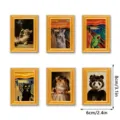Miniature wooden photo frame fridge magnets with funny classic art parody designs for home decor. - MZCT567-572 Six-Piece Set