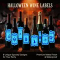 Stickers pour bouteille de vin Halloween imperméables lumineux décoration fête 8pcs - Bleu Lumineux
