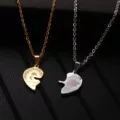 Titanium steel heart puzzle couple necklace pendant detail shot, stylish lover matching jewelry. - Small Size Set