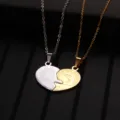 Stainless steel couple heart puzzle necklace with lock and key pendant for lovers. - Large Set