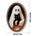 Halloween fantasma gatto nero arte murale in legno targa appesa ovale vintage 30x20cm - Fantasma Gatto Nero di Halloween / Pannello di Legno a Doppio Strato da 5 mm
