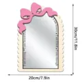 Wooden arched wall mirror featuring pink bow decor and motivational text details. - MZJM026 Simple Wave Wooden Mirror