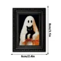 Vue détaillée du aimant de réfrigérateur en bois fantôme d'Halloween et chat noir. - MZCT628-Style Fantôme