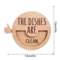 Wooden dishwasher magnet detail showing the clean status text and compact size for kitchen use. - MZ1121 Model B
