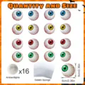 Halloween LED leuchtende Augapfel Dekoration Set, 16 Stück mit Sockel und Schwamm, 6cm. - HWTYU007: 16 Augen & 16 Lichter / OPP-Beutel
