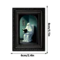 Detailed close-up view of the Halloween ghost reading book wooden fridge magnet photo frame. - MZCT652 Single Style