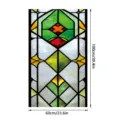 Close up of decorative stained glass window film, static cling glass sticker with geometric design. - SBW-BL422 / 60x100cm