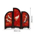 Detail view of the miniature traditional Chinese folding screen featuring elegant red crane art. - Style(PF-XFB033)