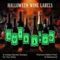Vue détaillée d'autocollants phosphorescents pour bouteilles de vin style Halloween. - Lumineux Vert