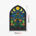 Bohemian wooden key holder wall decor featuring moon phase and moth art, size 25x16cm. - MZ1122 Style