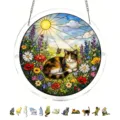 Acrylic cat suncatcher window hanging, stained glass flower field art decor with cute pieces. - PT-TYU202: (Includes S-Shaped Iron Chain Hook + Suction Cup Hook)
