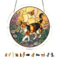 Acrylic cat suncatcher window hanging ornament with stained glass style butterfly design. - PT-TYU206: (With S-Shaped Iron Chain Hook + Suction Cup Hook)