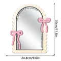 Wooden decorative mirror with pink bows, aesthetic wall hanging and tabletop makeup mirror. - MZJM024 Wave Bow Wooden Mirror