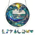 Acrylic suncatcher puzzle window hanging decoration with ocean wave design and shapes. - PT-TYU013