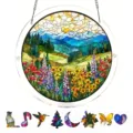 Acrylic stained glass mountain landscape suncatcher window hanging decor detail view - Small 18.8cm (With S-Shaped Iron Chain & Suction Cup Hook) / PT-TYU002
