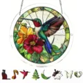 Acrylic suncatcher window hanging puzzle with hummingbird flowers, beautiful home decor piece. - PT-TYU005