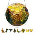 Acrylic stained glass style puzzle suncatcher window hanging decor with scenic landscape design. - Small 18.8cm (With S-Shaped Iron Chain & Suction Cup Hook) / PT-TYU003
