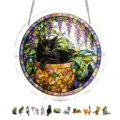 Round acrylic black cat suncatcher window hanging stained glass home decor pendant - PT-TYU201: (with S-shaped Iron Chain Hooks & Suction Cup Hooks)