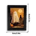 Detailed view of Halloween 3D ghost fridge magnet photo frame with vintage black border. - 3DCT046: 3D Magnetic Fridge Magnet