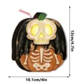 Halloween wooden light-up ghost pumpkin ornament detail view, vintage desktop decor. - Skeleton Ghost Style (HWMZ091) / OPP Bag