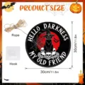 Dettaglio insegna sospesa rotonda gatto nero Halloween dimensione 30cm con corda e gancio. - Imballaggio in Scatola per Aerei
