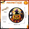 Targhetta Sospesa Gatto Nero Halloween Decorazione murale rotonda con corda 30cm - Targa Gatto Nero Luminosa (FGGP009) / 30cm