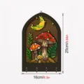 Bohemian wooden key holder wall decor, vintage mushroom moon arched design with 4 hooks. - MZ1125 Style