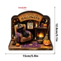 Halloween wooden layered ornament detail showing black cat fireplace and pumpkin decor elements. - HWMZ073 Style / OPP Bag