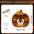 Halloween Kürbis Holz Hängeschild Detail, zeigt Abmessungen 30x30cm, Seil und Haken inklusive. - FGGP031 / Mit Haken und Holzständer